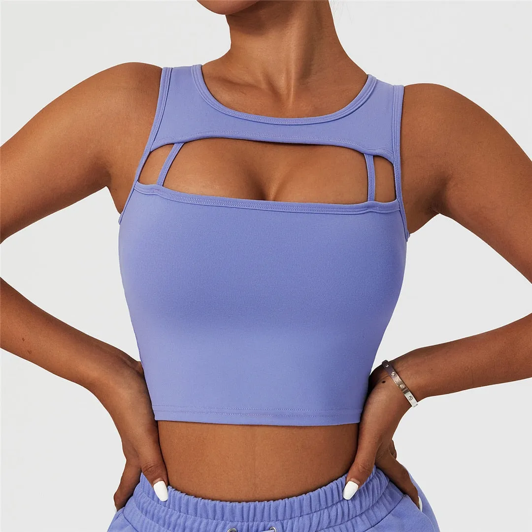 S - XL 4 Colors Women Yoga Bra Tank Tops Sexy Cut Out Running Sports Underwear Female Shockproof Vest Fitness Bra Clothing A077B