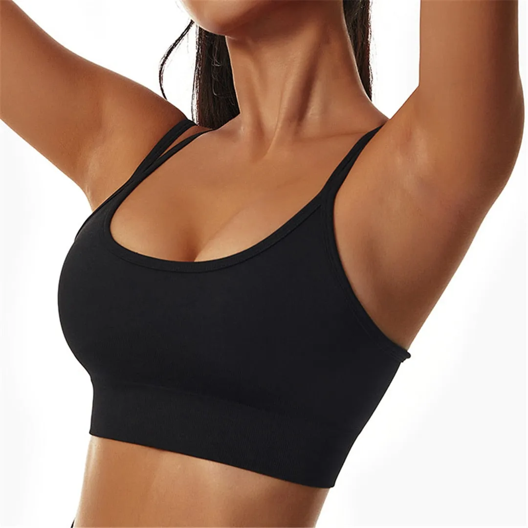 S - XL New Sexy Cross Back Yoga Bra Women Fitness Vest Sports Bra Underwear Women Push Up Bra Workout Gym Seamless Tops A088C