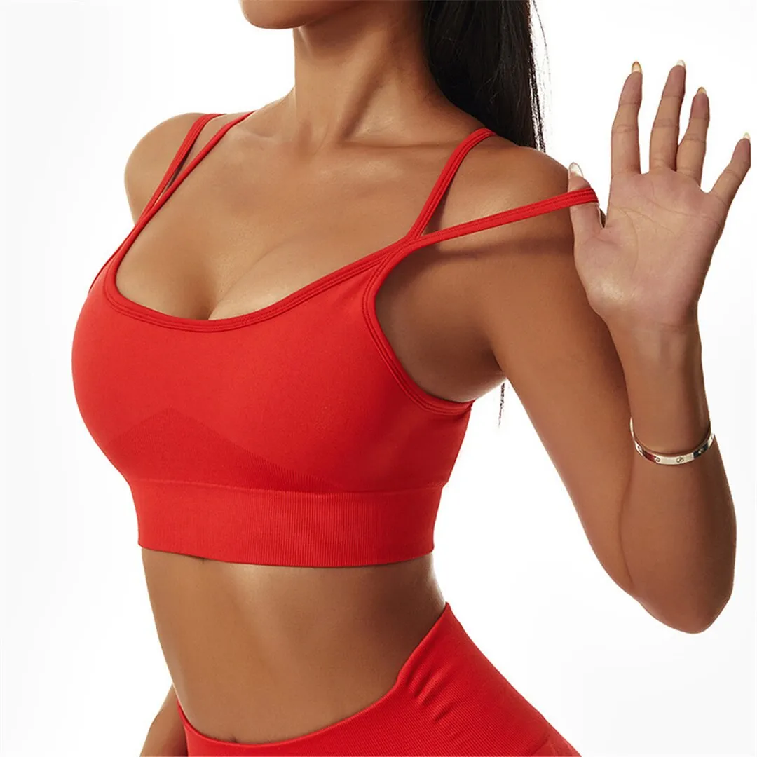 S - XL New Sexy Cross Back Yoga Bra Women Fitness Vest Sports Bra Underwear Women Push Up Bra Workout Gym Seamless Tops A088C