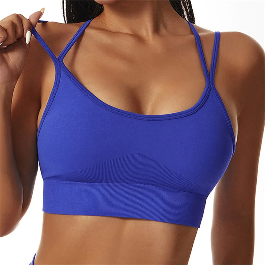 S - XL New Sexy Cross Back Yoga Bra Women Fitness Vest Sports Bra Underwear Women Push Up Bra Workout Gym Seamless Tops A088C