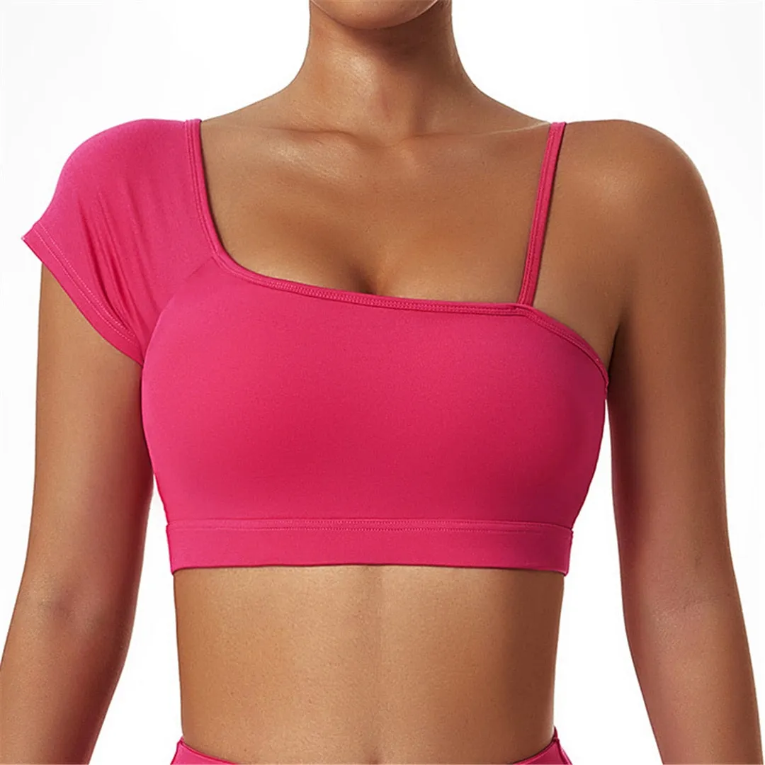 S - XL Seamless Yoga Bra Crop Tops Sexy Asymmetric Running Sports Underwear Female Shockproof Vest Fitness Bra Streetwear A079B