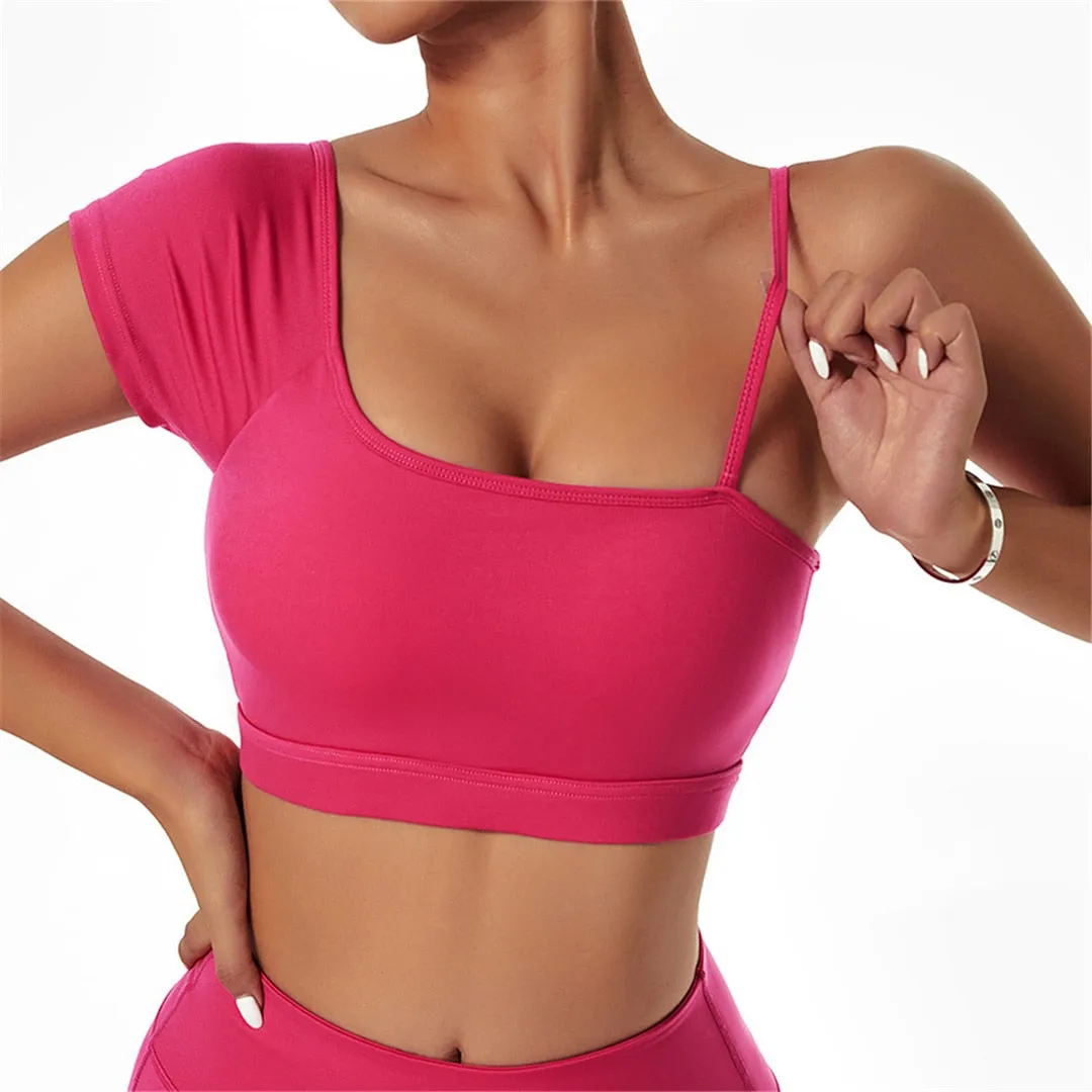 S - XL Seamless Yoga Bra Crop Tops Sexy Asymmetric Running Sports Underwear Female Shockproof Vest Fitness Bra Streetwear A079B