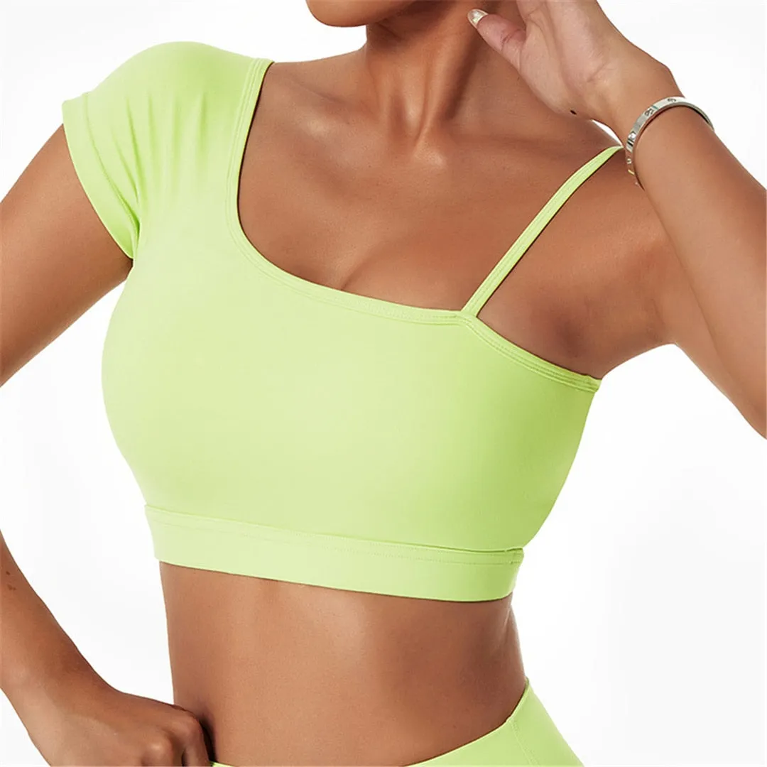 S - XL Seamless Yoga Bra Crop Tops Sexy Asymmetric Running Sports Underwear Female Shockproof Vest Fitness Bra Streetwear A079B