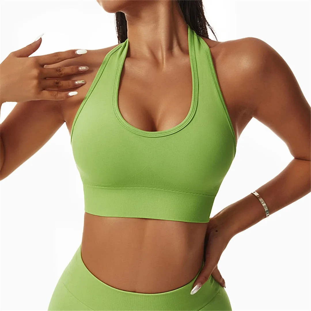 S - XL Sexy Halter Seamless Yoga Bra Women Fitness Running Vest Sports Bra Underwear Women Push Up Bra Workout Gym Tops A088B