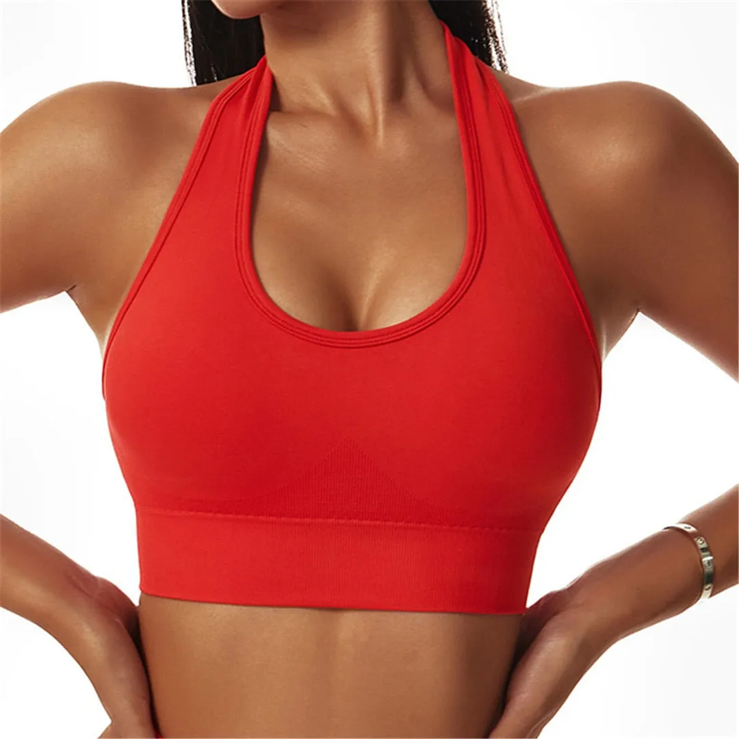 S - XL Sexy Halter Seamless Yoga Bra Women Fitness Running Vest Sports Bra Underwear Women Push Up Bra Workout Gym Tops A088B