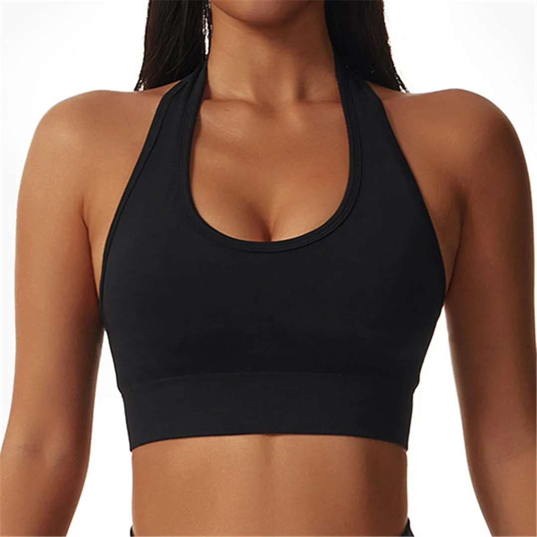 S - XL Sexy Halter Seamless Yoga Bra Women Fitness Running Vest Sports Bra Underwear Women Push Up Bra Workout Gym Tops A088B