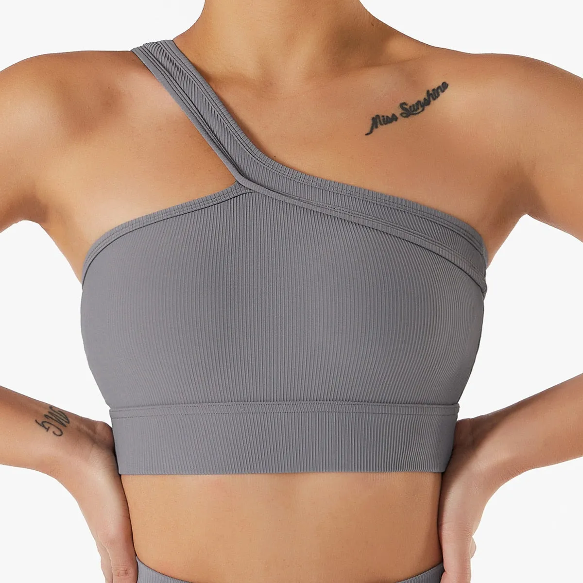 Seamless Thread Fabric Fitness Bra Single Shoulder Strap Gym Top Sports Underwear Outerwear Running Yoga Clothes