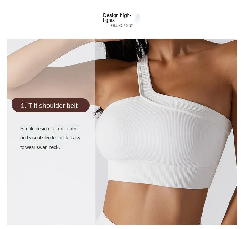 Seamless Thread Fabric Fitness Bra Single Shoulder Strap Gym Top Sports Underwear Outerwear Running Yoga Clothes