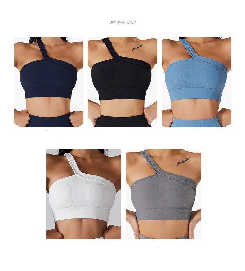 Seamless Thread Fabric Fitness Bra Single Shoulder Strap Gym Top Sports Underwear Outerwear Running Yoga Clothes