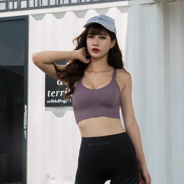 Sports Yoga Running Top With Pads Sportswear Push Up Training Women Fitness Gym High Impact Criss Cross Bra