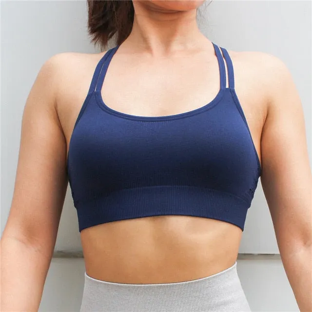 Sports Yoga Running Top With Pads Sportswear Push Up Training Women Fitness Gym High Impact Criss Cross Bra