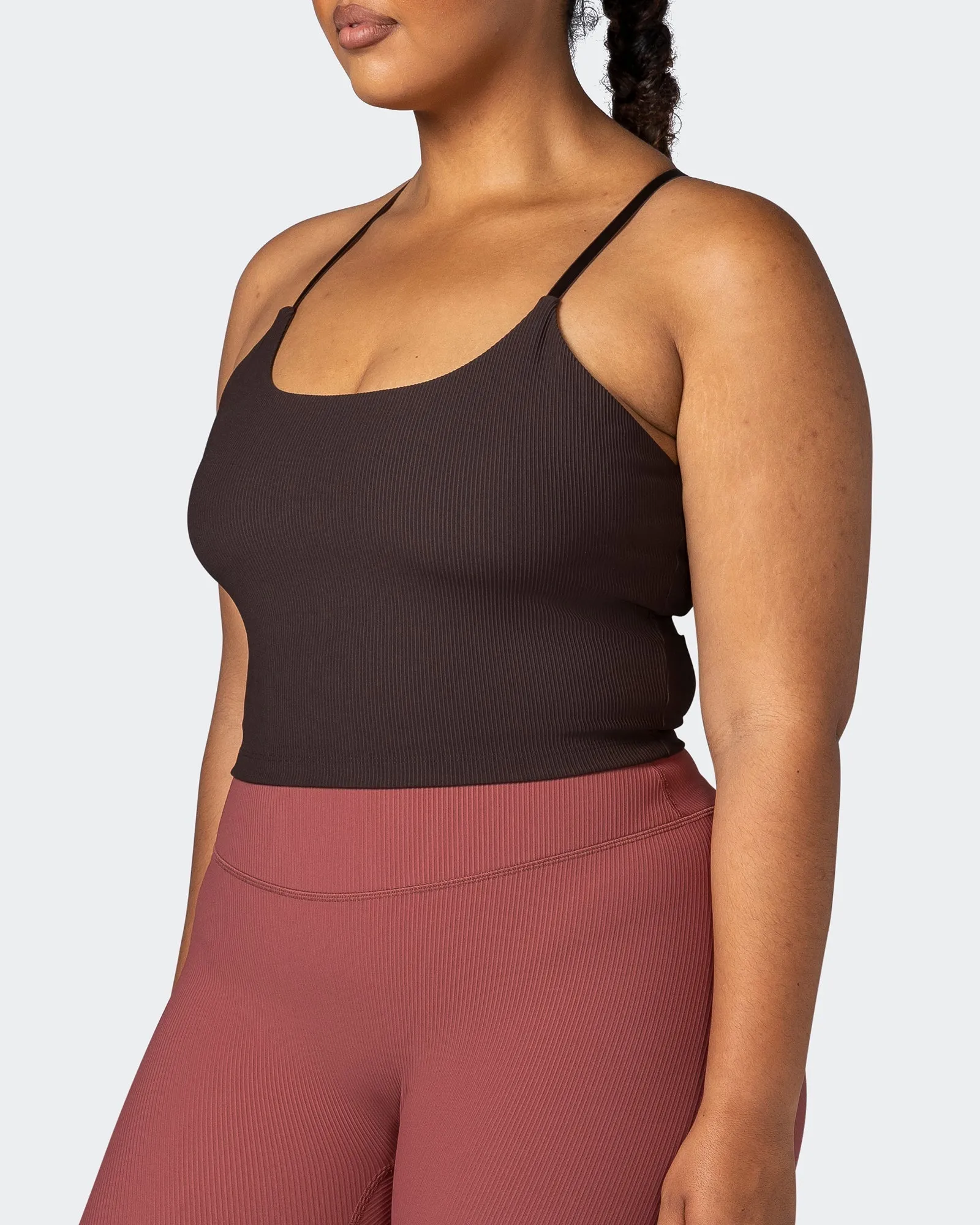 Summertime Rib Cropped Tank - Cocoa