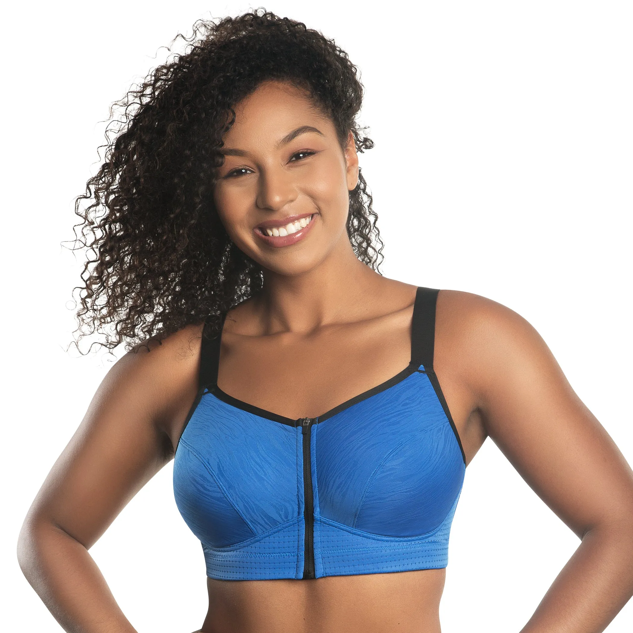 Wave Front Zipper Sports Bra In Nautical Blue - Parfait