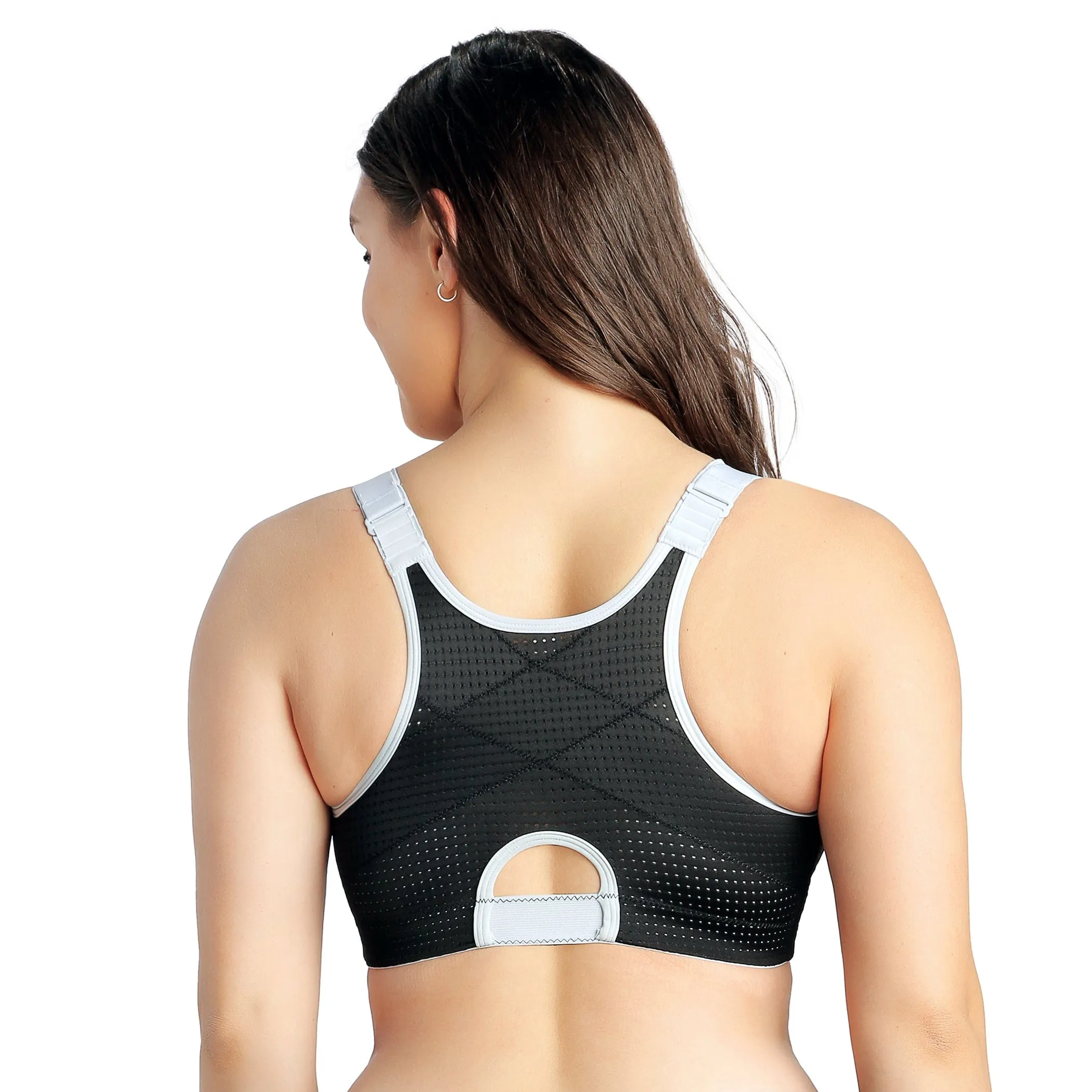 Wave Wire-free Zip Front Sports Bra - Black