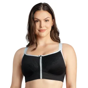 Wave Wire-free Zip Front Sports Bra - Black