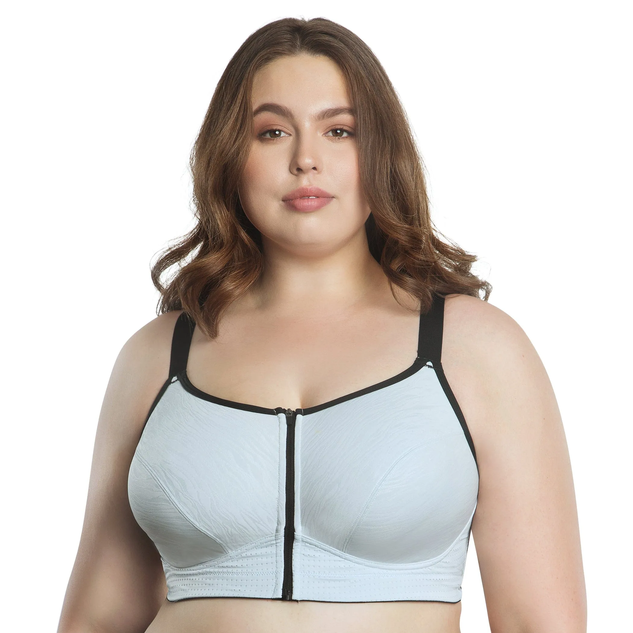 Wave Wire-free Zip Front Sports Bra - Silver