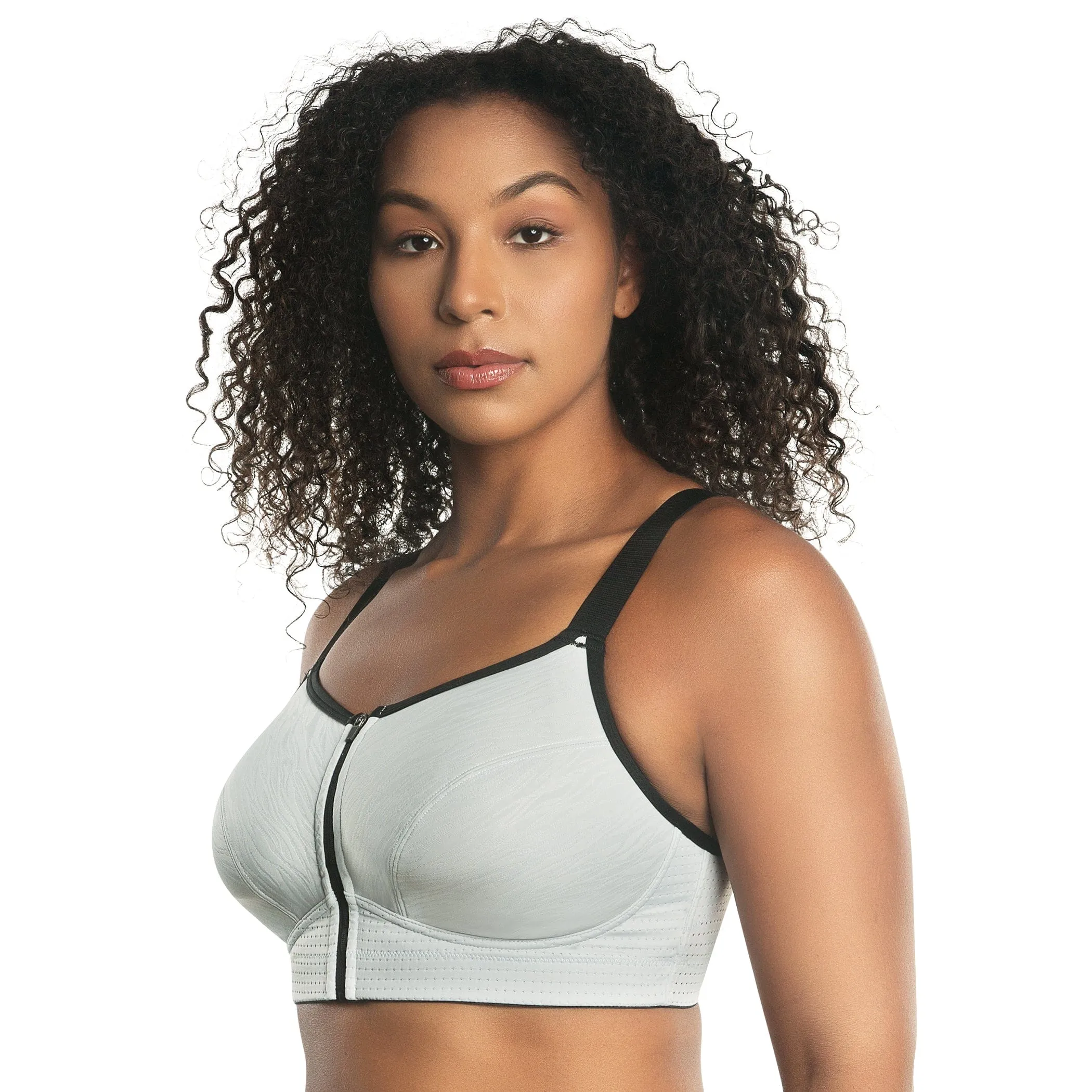 Wave Wire-free Zip Front Sports Bra - Silver