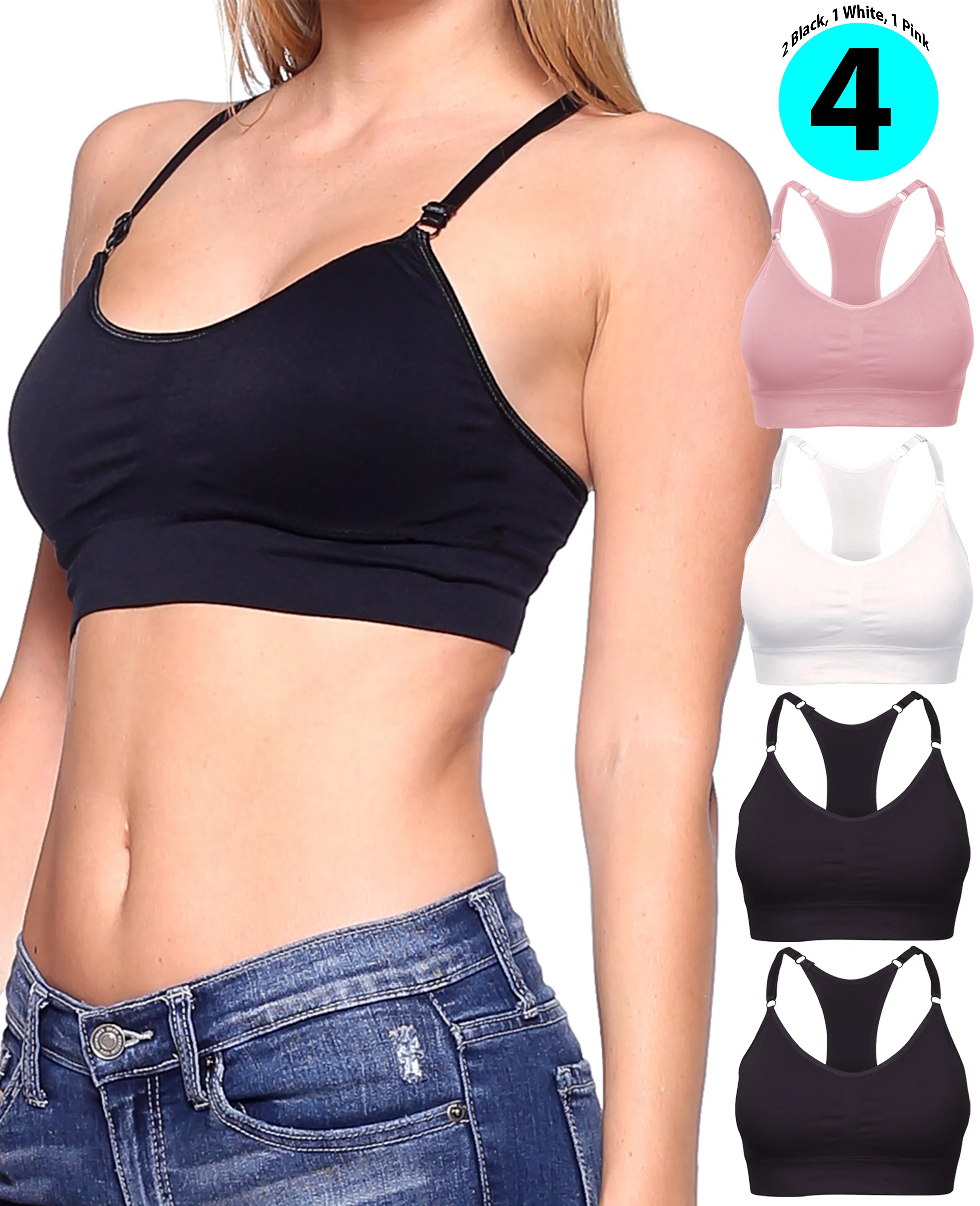 Wireless Racerback Yoga Sports Bra Seamless Bralette Medium - Plus Size Multi Pack