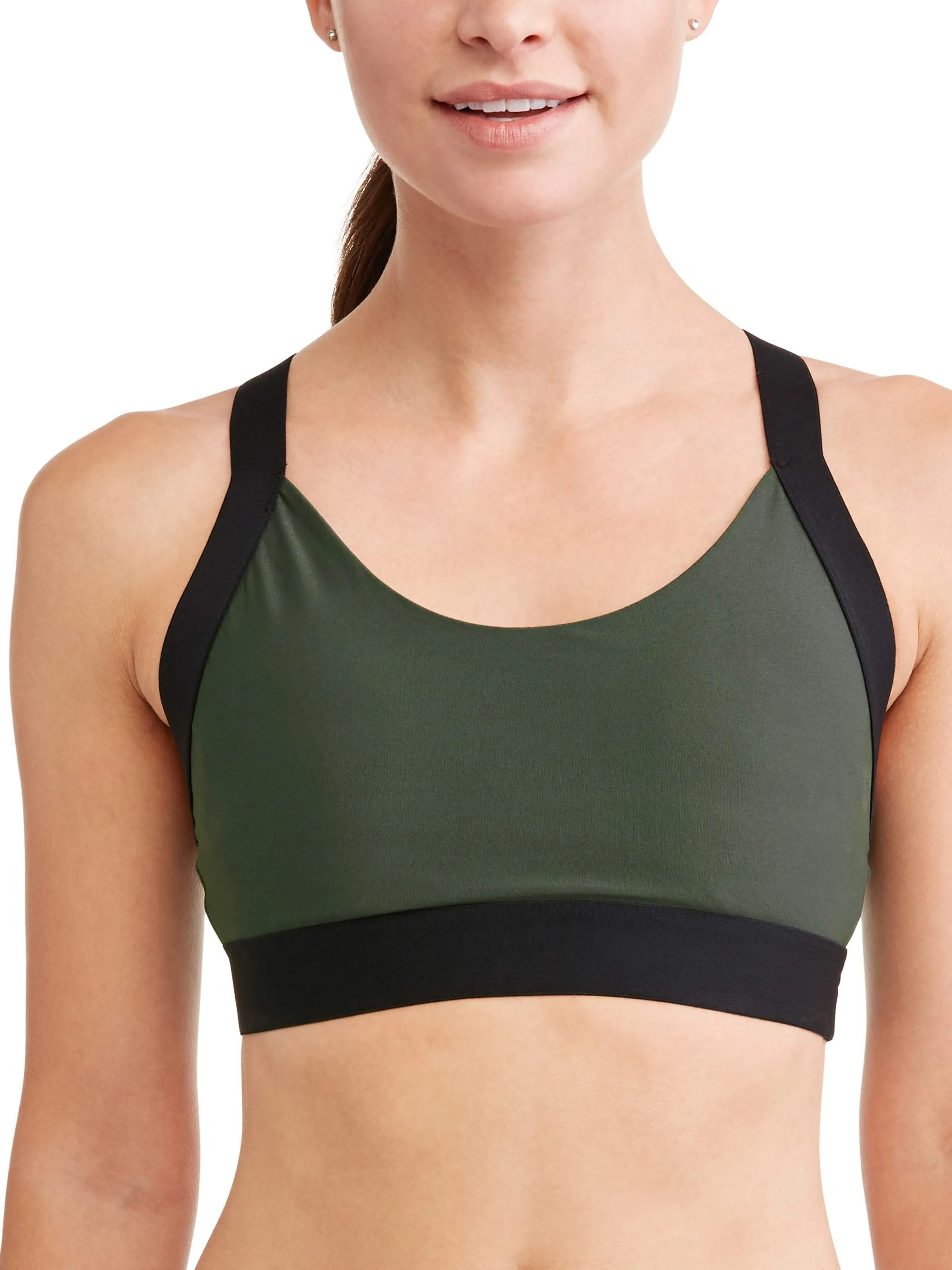 Women's Medium Impact Colorblock Elastic Strap Sports Bra