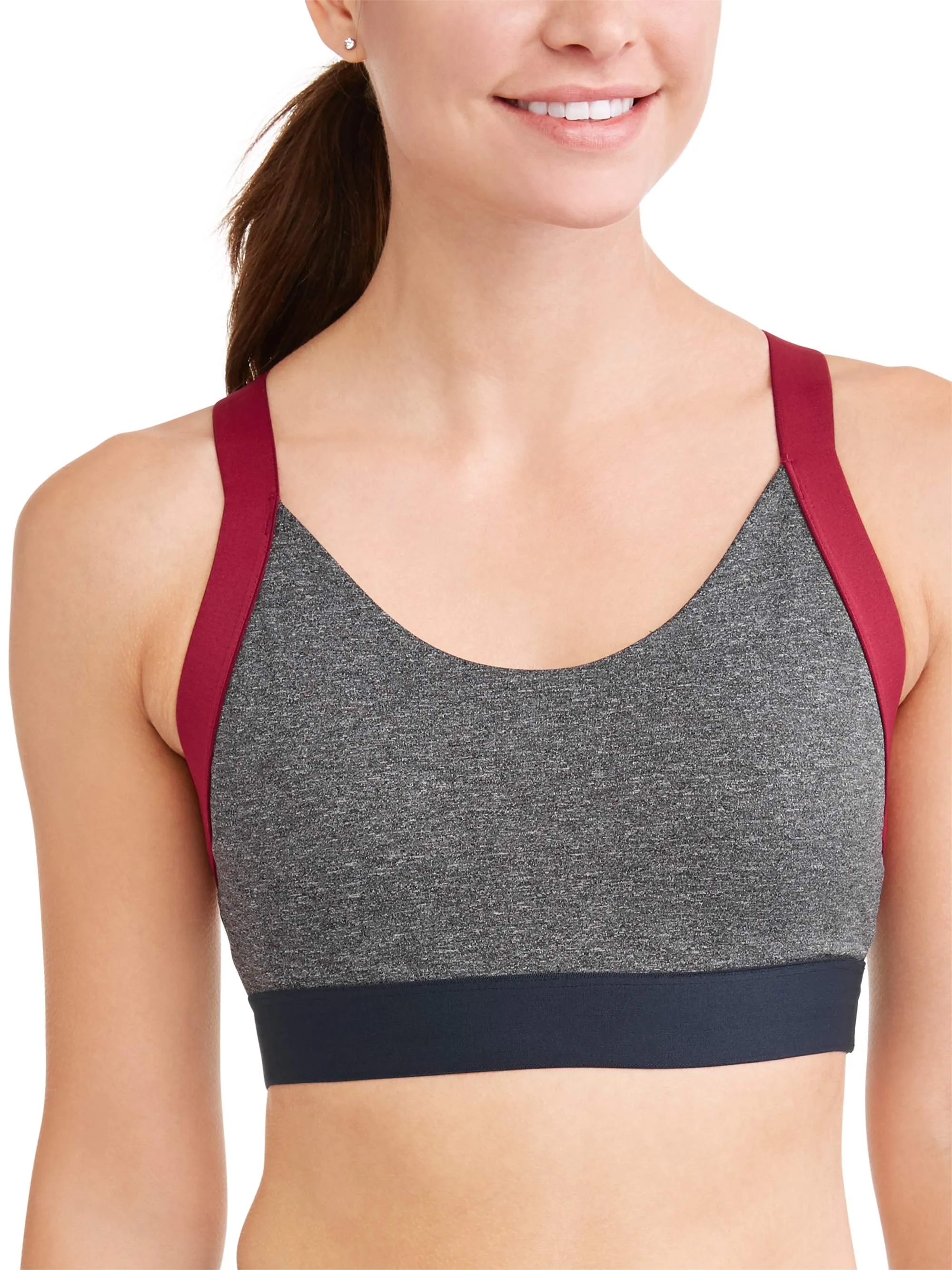 Women's Medium Impact Colorblock Elastic Strap Sports Bra