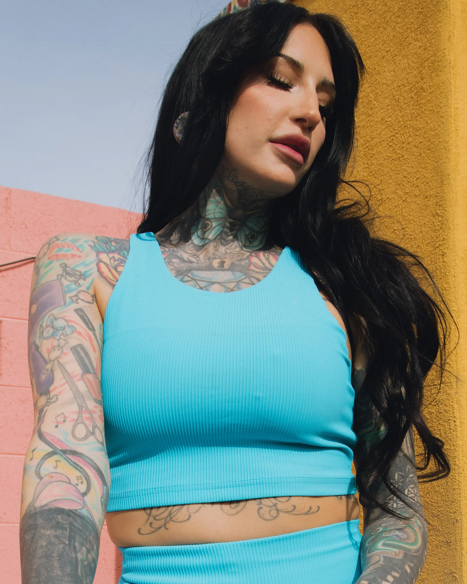 Women's Ribbed Crop Top - Blue