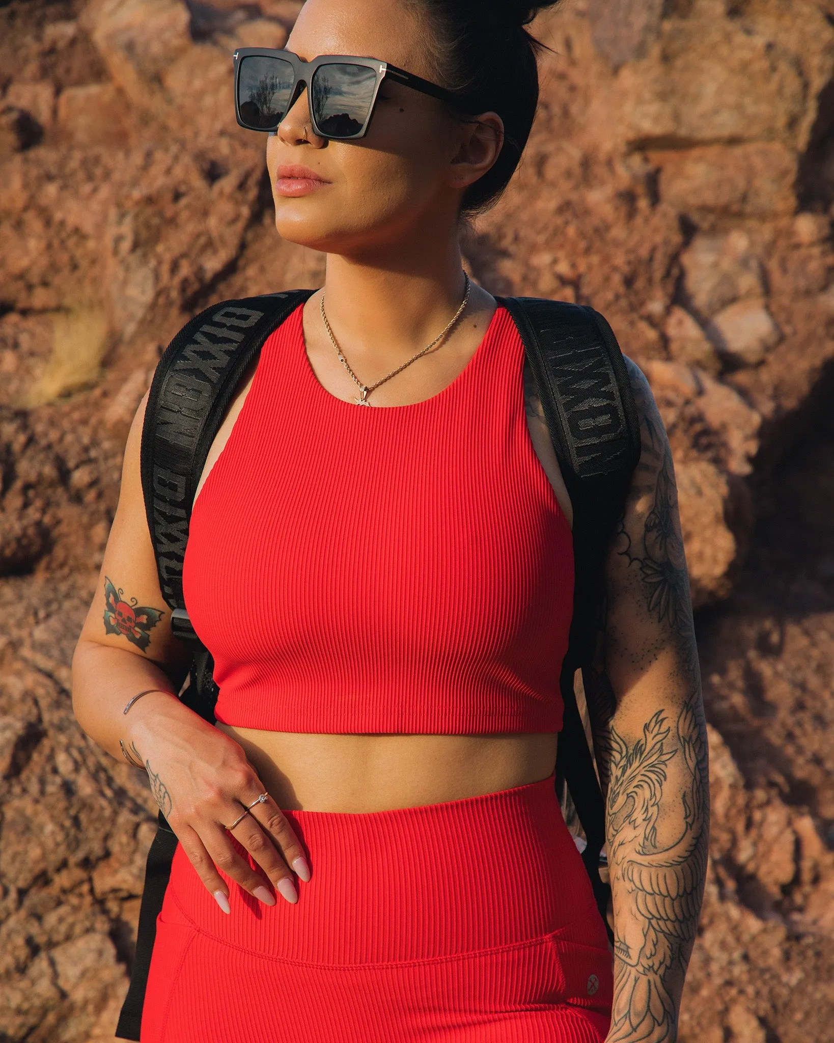 Women's Ribbed Crop Top - Red