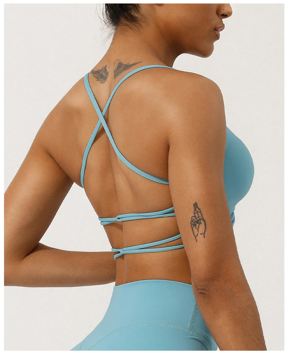 Wrinkle Cross Back Yoga Exercise Sports Bra