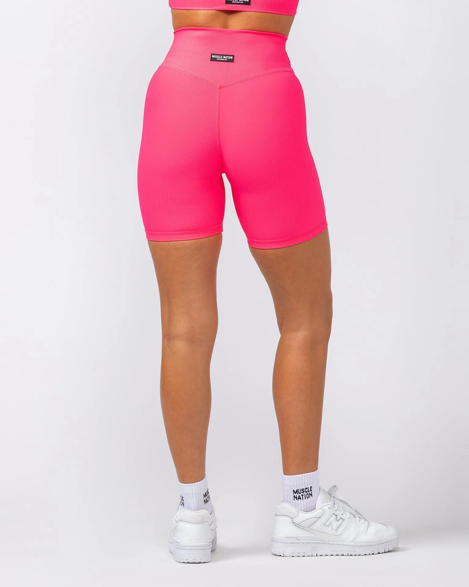 Zero Rise Rib Bike Shorts - Neon Pink